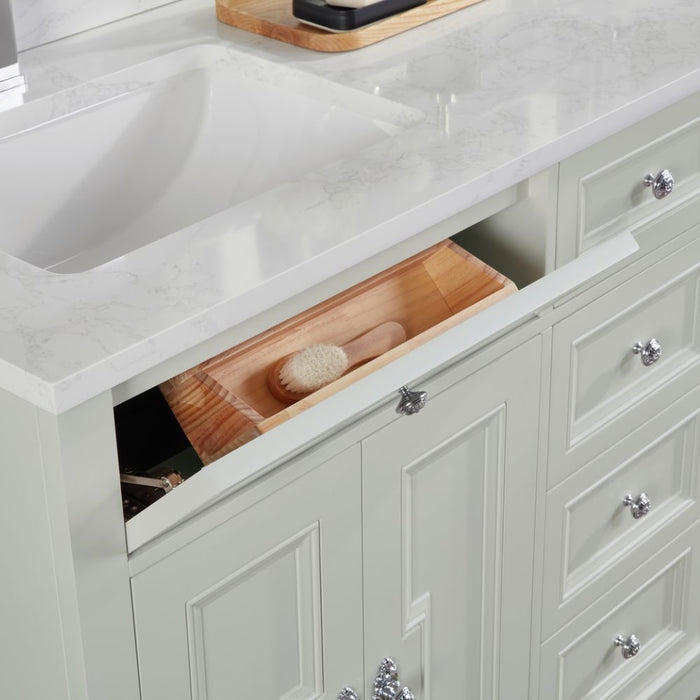 Rosine 60" Single Sink Bathroom Vanity Solid Wood Silver Strand with Artificial Stone Top & Soft Close Drawers