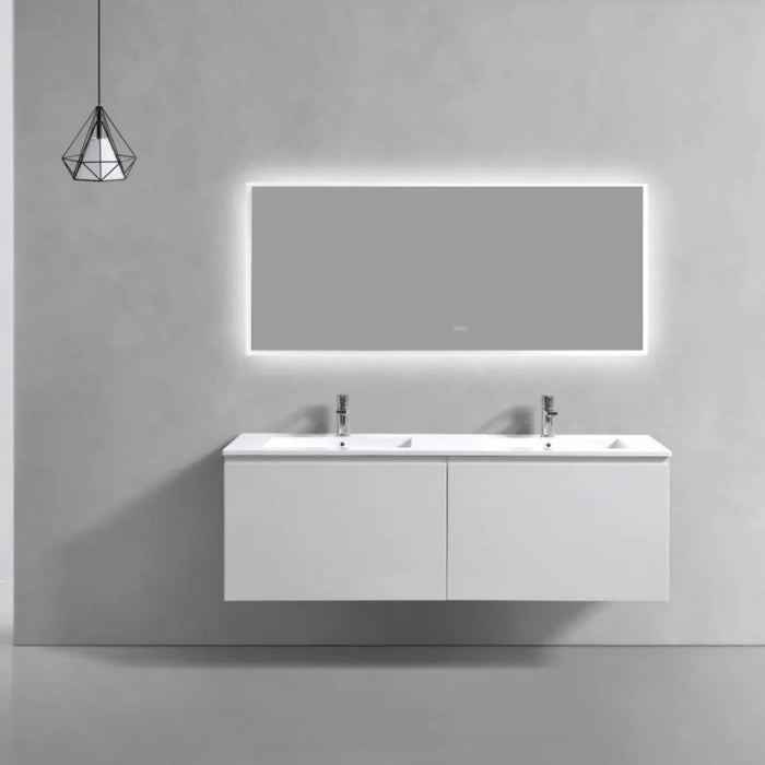 Diva 60" White Double Sink Wall Mounted Bathroom Vanity – Contemporary Floating Vanity with Drawers