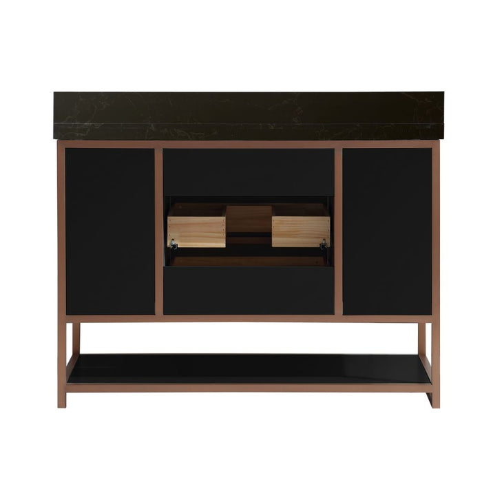 Kirchem 48" Modern Bathroom Vanity - Golden Brush Steel Frame Tricorn Black with Natural Stone Top