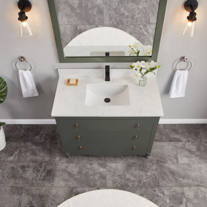 42" Pewter Green Solid Wood Bathroom Vanity with Artificial Stone Top