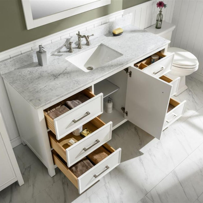 Lovise 60" White Single Sink Bathroom Vanity Cabinet Carrara White Marble Countertop Storage Classic Series