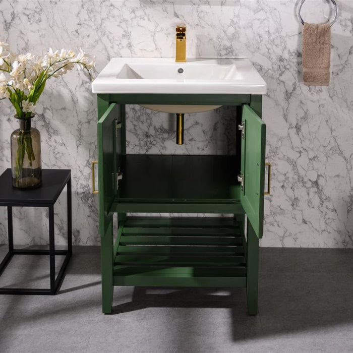 Cheyenne 24" Green Bathroom Vanity Set - White Ceramic Top and Sink with Single Faucet Hole
