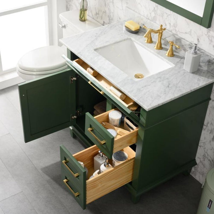 Caribou 36" Green Carrara Marble Bathroom Vanity Cabinet with Ceramic Sink & Storage