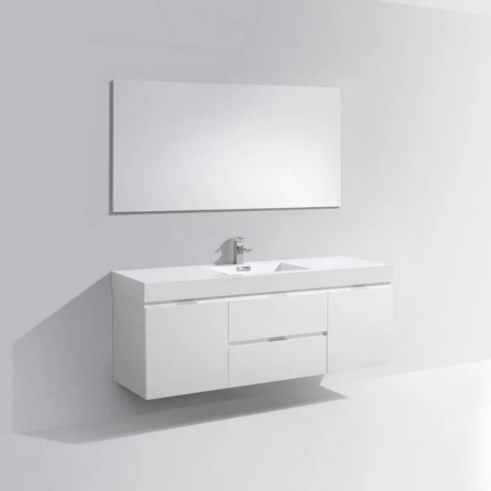 Amisa 60" Modern White Wall Mount Bathroom Vanity – Single Sink with Soft-Close Doors and Drawers