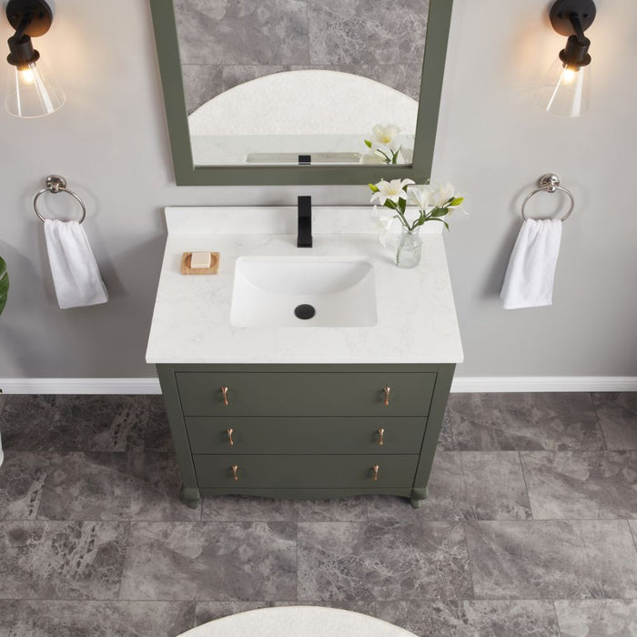 Fraizer 36" Green Wood Bathroom Vanity – Modern Design with Faux Stone Top