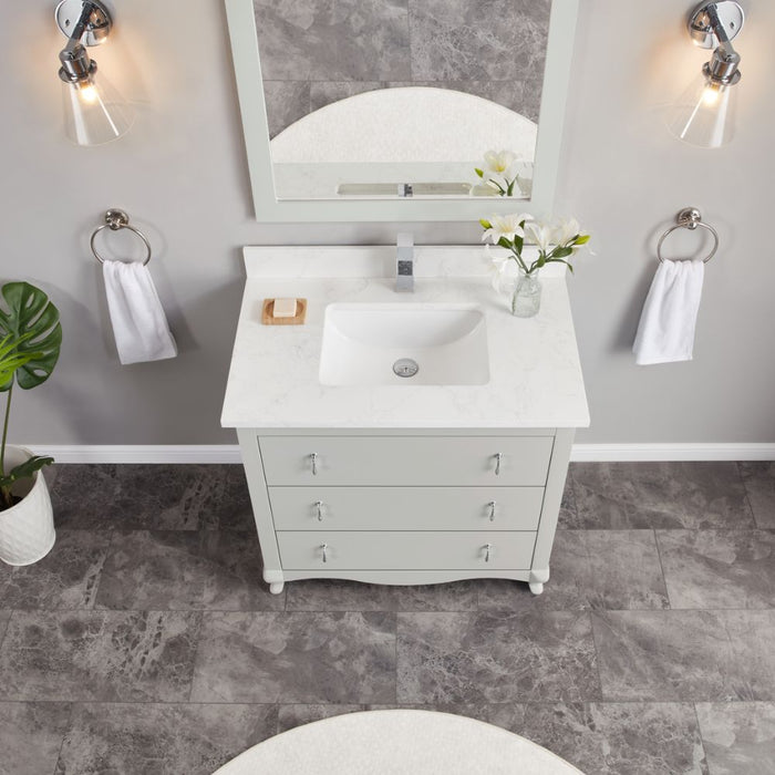 Kari 36" Vanity in Silver Finish – Solid Wood with Artificial Stone Countertop