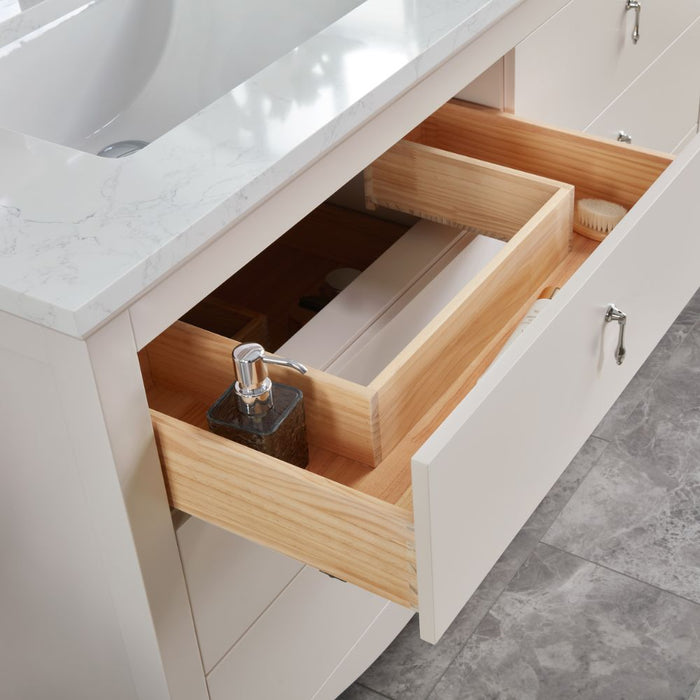 Claudia 60" Dreamy White Collection Single Sink Solid Wood Bathroom Vanity with 1" Artificial Stone Top & Soft Close Hardware