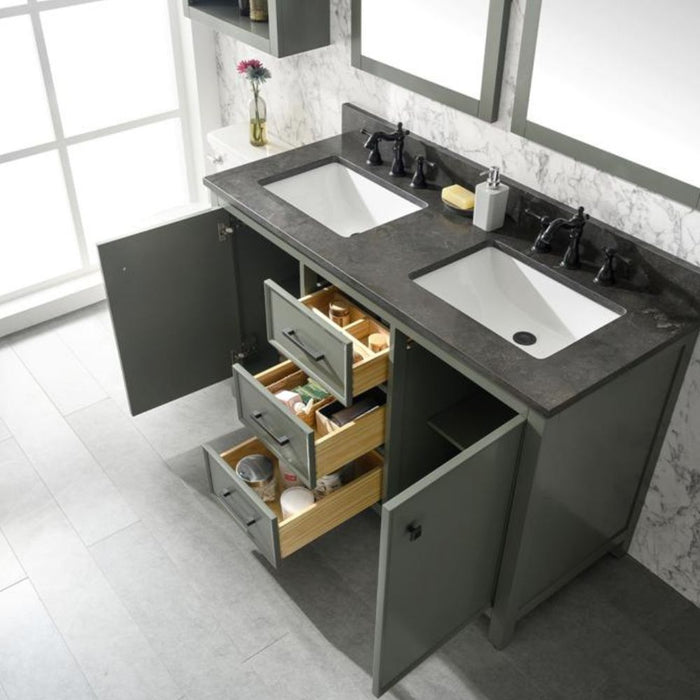 Mars 54" Modern Double Sink Bathroom Vanity Pewter Green Finish Blue Stone Top with Storage Cabinet and Drawers