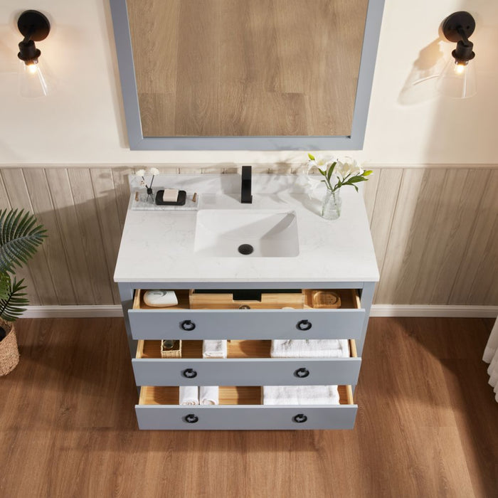 42" Lancashire Cadet Solid Wood Bathroom Vanity with Artificial Stone Top & Soft-Close Drawers