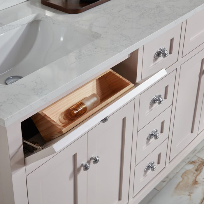 Cassandra 60" Solid Wood Bathroom Vanity White Finish Undermount Sink & Stone Top