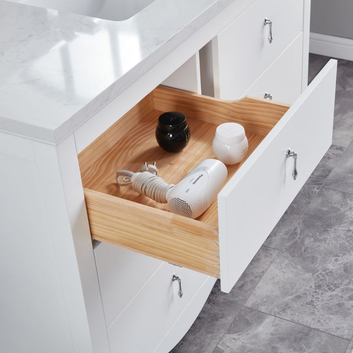 Leyton 48" White Single Sink Vanity - Solid Wood Construction with 1" Stone Countertop & 6 Drawers