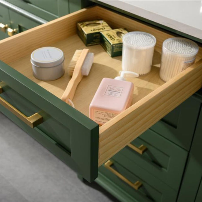 Nouria 80" Vogue Green Double Single Sink Vanity Cabinet With Carrara White Quartz