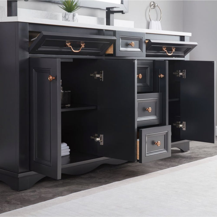 Elmdon Dreamy White 60" Solid Wood Single Vanity with Artificial Stone Top & Soft-Close Drawers