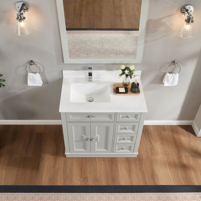 Vali 36" Silver Strand Finish Solid Wood Sink Vanity With 1" Artificial Stone Top