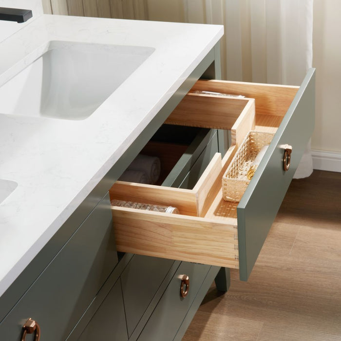 Winton 60" Pewter Green Bathroom Vanity Cabinet – Solid Wood with 1" Artificial Stone Top & Dovetail Drawers