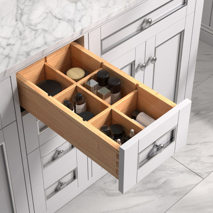 Legende 60" Modern White Bathroom Vanity - Carrara White Top, Chrome Hardware, 3-Drawer Storage