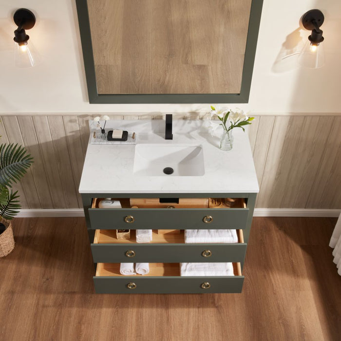 Lavin 42" Single Sink Vanity in Pewter Green – Freestanding Wood Cabinet with Stone Top