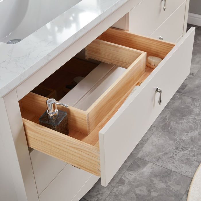 Lovy 60" Silver Strand Finish Single Sink Vanity with 1" Stone Top & 6 Dovetail Drawers