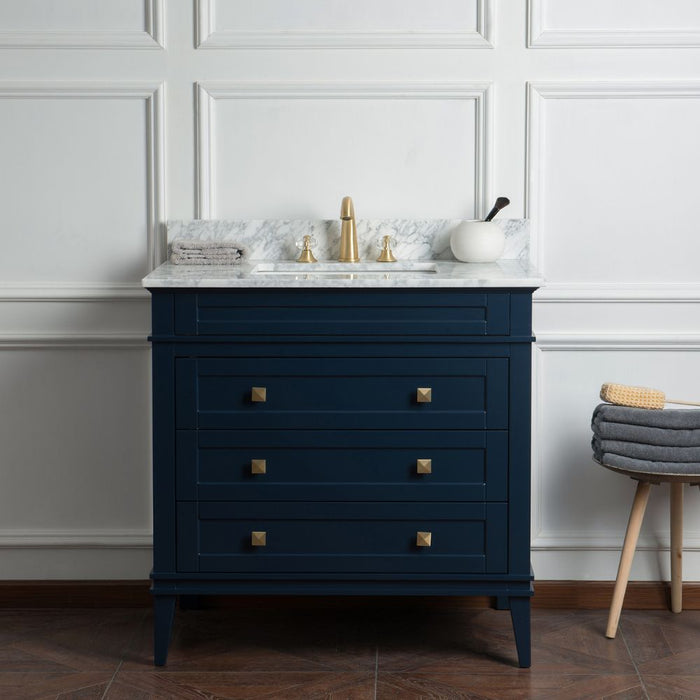 Strix 36" Birch Wood Bathroom Vanity Modern Carrara Marble Top Dovetail Drawers