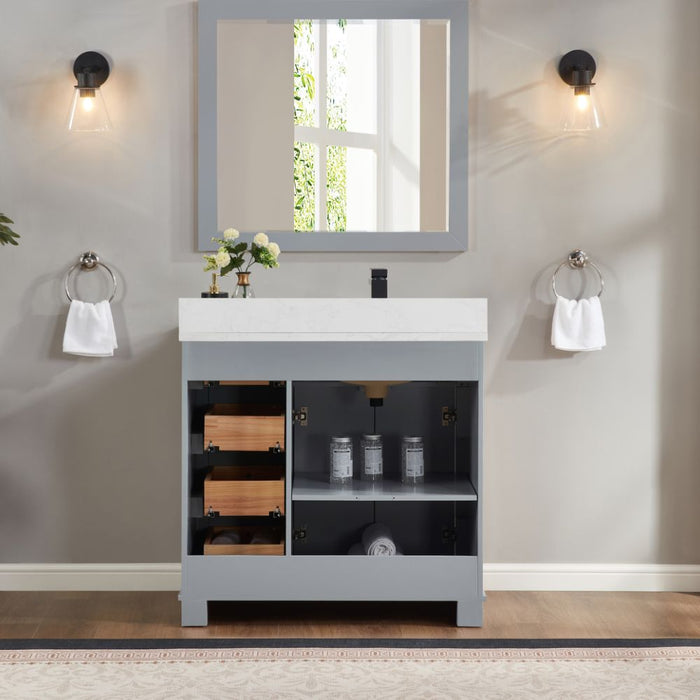 Lahiri 36" Cadet Finish Wood Bathroom Vanity - Single Sink with 4 Soft-Close Drawers & Stone Top