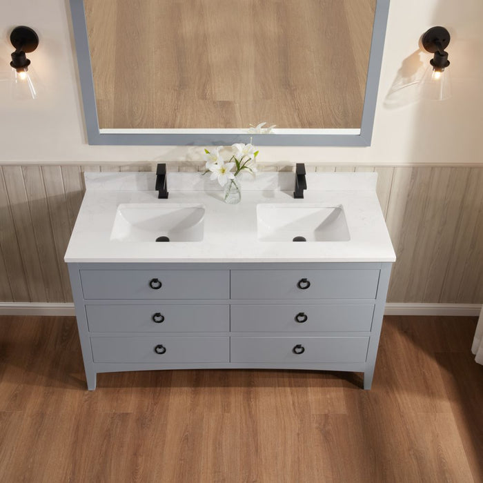 Jamie 60" Blue Solid Wood Bathroom Vanity – Contemporary Design with Stone Countertop