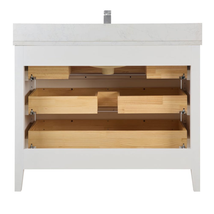Toulan 42" White Solid Wood Bathroom Vanity – Single Sink with Pre-Drilled Top