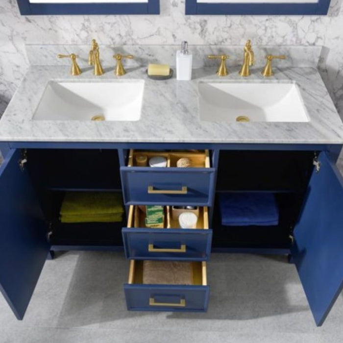 Gardner 54" Modern Double Sink Bathroom Vanity Pewter Green Finish Blue Stone Top with Storage Cabinet and Drawers