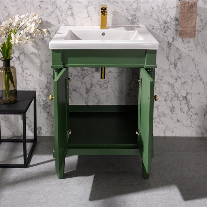 Ashban 24" Pewter Green PVC Bathroom Vanity – Single Sink Ceramic Top with Pre-Drilled Faucet Ready
