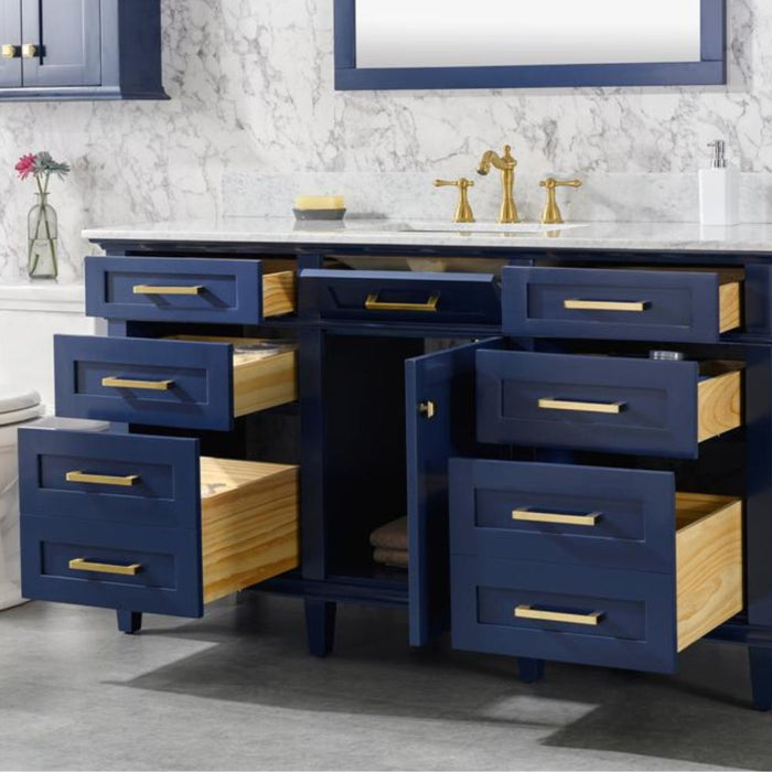 Elizabeth 60" Blue Bathroom Vanity – Carrara Top, Single Sink