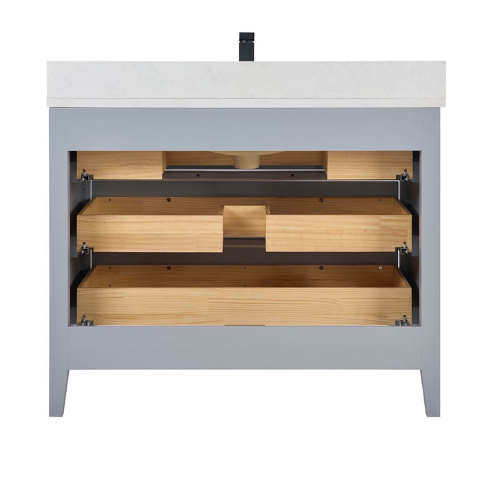 42" Lancashire Cadet Solid Wood Bathroom Vanity with Artificial Stone Top & Soft-Close Drawers