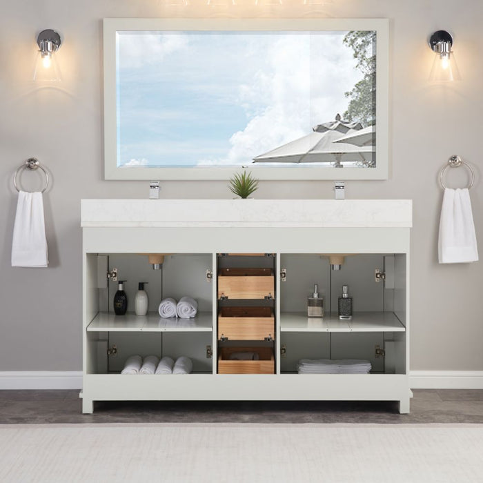 Eline 60" Silver Strand Finish Bathroom Vanity - Solid Wood Single Sink with Undermounted Basin
