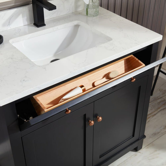 36" Solid Wood Elizabeth Collection Bathroom Vanity Tricorn Black Finish with Artificial Stone Top