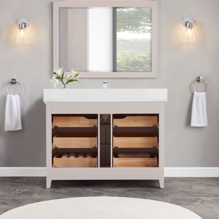 Adalwin 48" Dreamy White Solid Wood Bathroom Vanity - 6 Dovetail Drawers & Artificial Stone Top