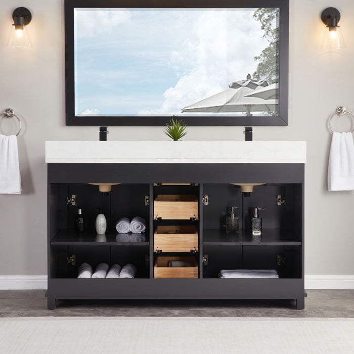Elmdon Dreamy White 60" Solid Wood Single Vanity with Artificial Stone Top & Soft-Close Drawers