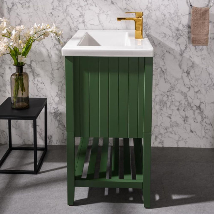 Cheyenne 24" Green Bathroom Vanity Set - White Ceramic Top and Sink with Single Faucet Hole