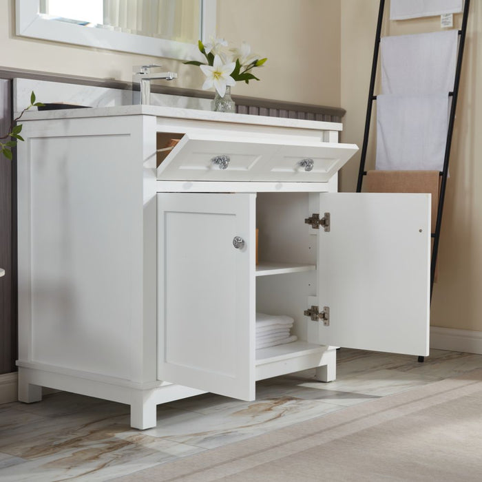 Broxburn 36" White Solid Wood Bathroom Vanity with Artificial Stone Top - FusionBath Classic Collection Single Sink Freestanding