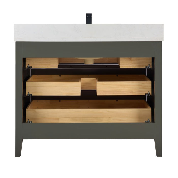 Lavin 42" Single Sink Vanity in Pewter Green – Freestanding Wood Cabinet with Stone Top