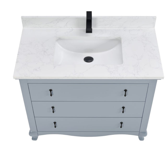 Chavanon 42" Dreamy White Bathroom Vanity – Solid Wood with Stone Counter