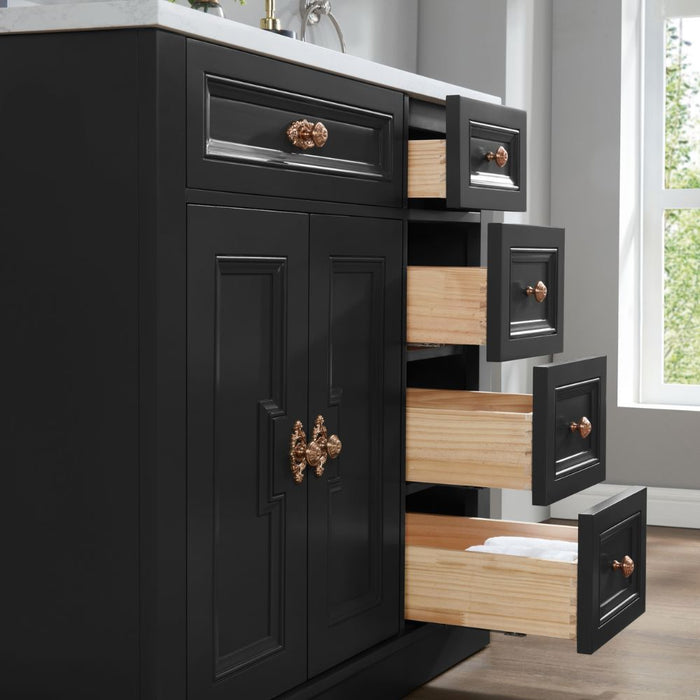 Tritan 36" Solid Wood Tricorn Black Bathroom Sink Vanity with Soft-Close Doors & Stone Countertop
