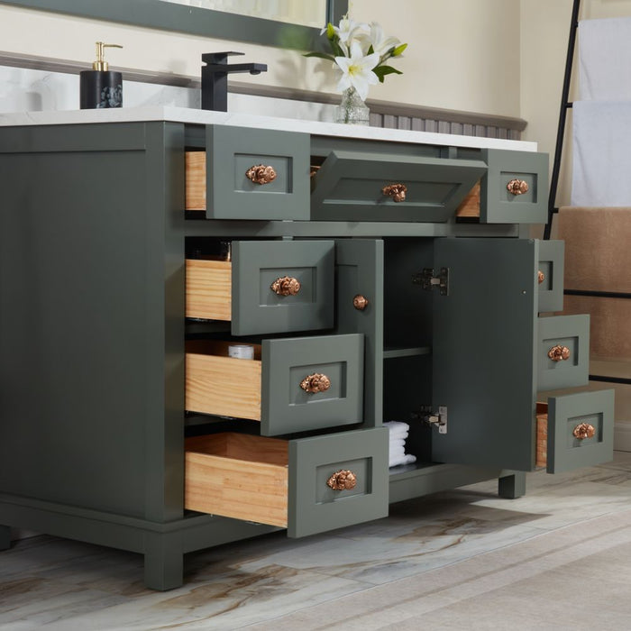 Nikko 48" Pewter Green Solid Wood Sink Vanity with Artificial Stone Countertop
