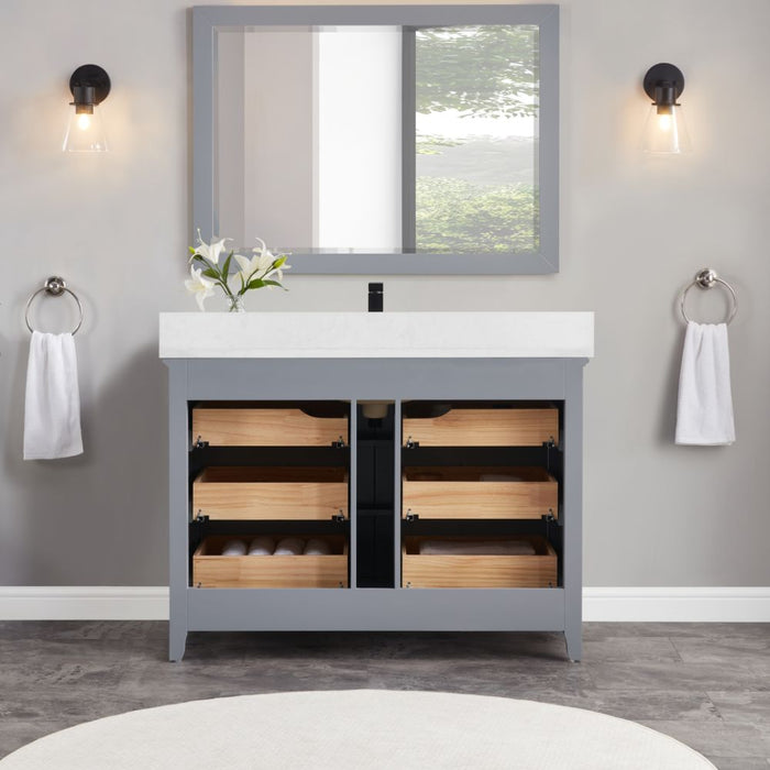 Kristy 48" Cadet Solid Wood Single Sink Vanity with Soft Close Drawers & Stone Top