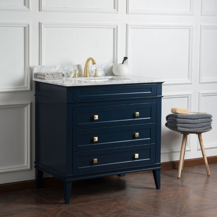 Strix 36" Birch Wood Bathroom Vanity Modern Carrara Marble Top Dovetail Drawers