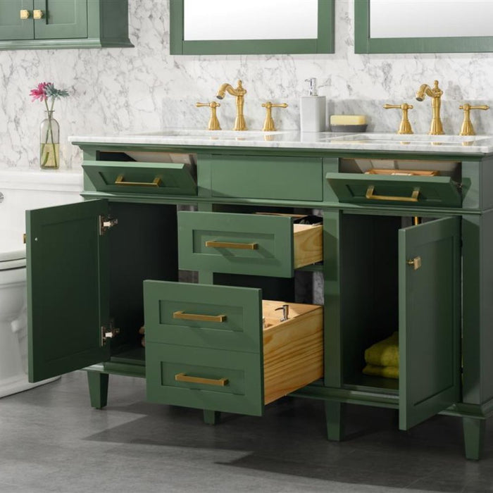 Annabelle 54" Green Wood Double Sink Vanity – Carrara Top, Soft Close Drawers