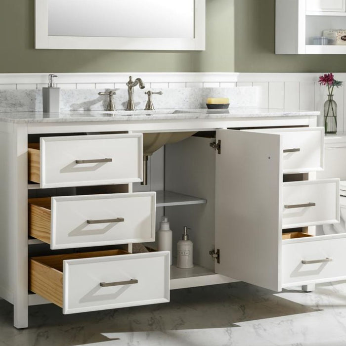 Lovise 60" White Single Sink Bathroom Vanity Cabinet Carrara White Marble Countertop Storage Classic Series