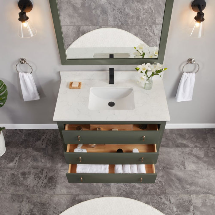 42" Pewter Green Solid Wood Bathroom Vanity with Artificial Stone Top