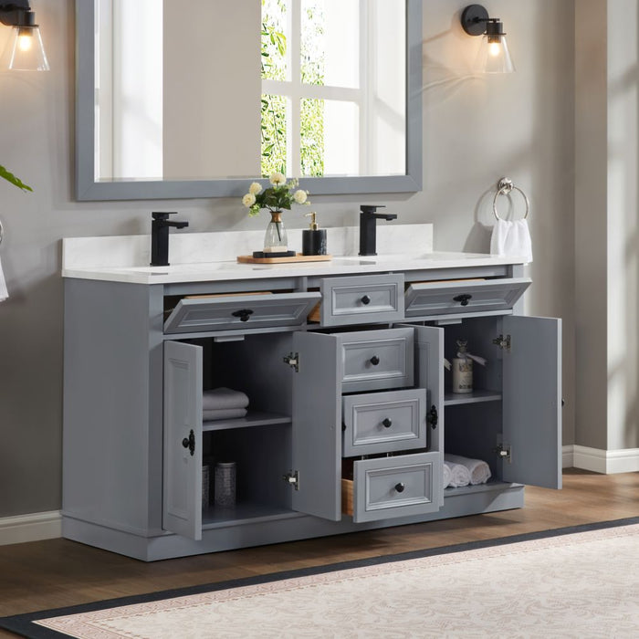 60" Nadeen Freestanding Single Sink Bathroom Vanity - Solid Wood Frame with Artificial Stone Top