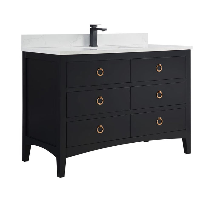 Ginaro 48" Black Solid Wood Sink Vanity – Modern Bathroom Cabinet with Stone Top