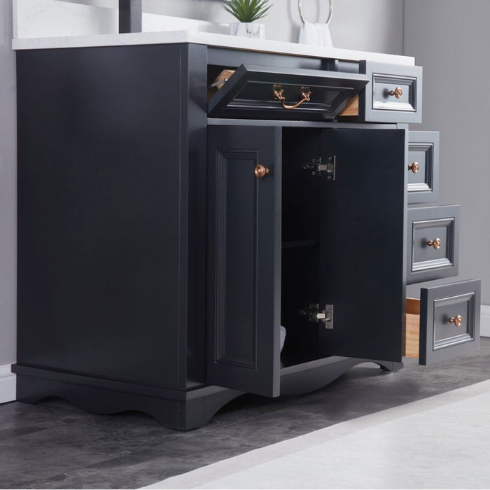 Ariel 36" Tricorn Black Traditional Bathroom Vanity Solid Wood with Artificial Stone Countertop & Undermount Sink