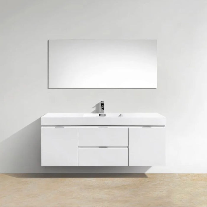 Amisa 60" Modern White Wall Mount Bathroom Vanity – Single Sink with Soft-Close Doors and Drawers