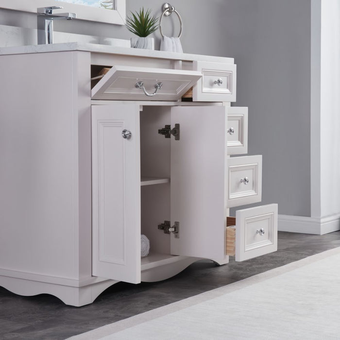 Rainier 36" Dreamy White Finish Bathroom Vanity with Artificial Stone Countertop & Dovetail Drawers